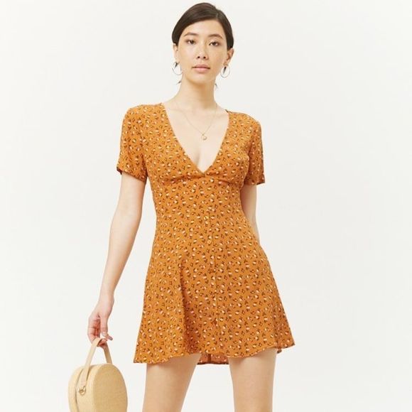 Forever 21 Mustard Flowy Woven Dress - Picture 1 of 7
